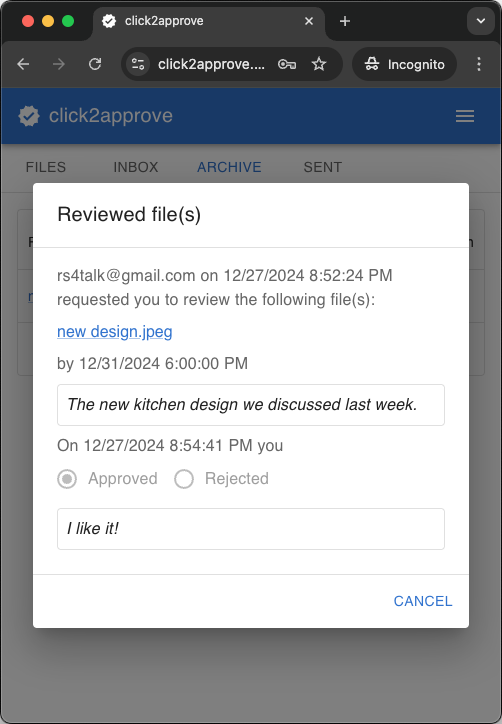 Approved request details